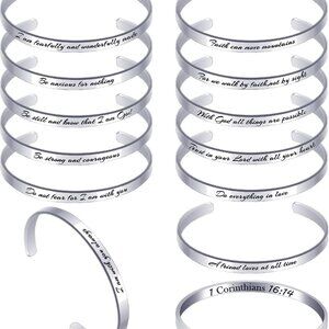 12 Pcs Christian Bracelets Stainless Steel Scripture Jewelry for Women Gifts